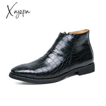 Xajzpa - Men’s Boots Zip Black Brown Low-Heeled Business Handmade Cowboy Botas De Trabajo Hombre